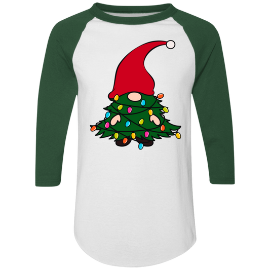 Christmas Tree Gnome Funny Holiday Colorblock Raglan Jersey