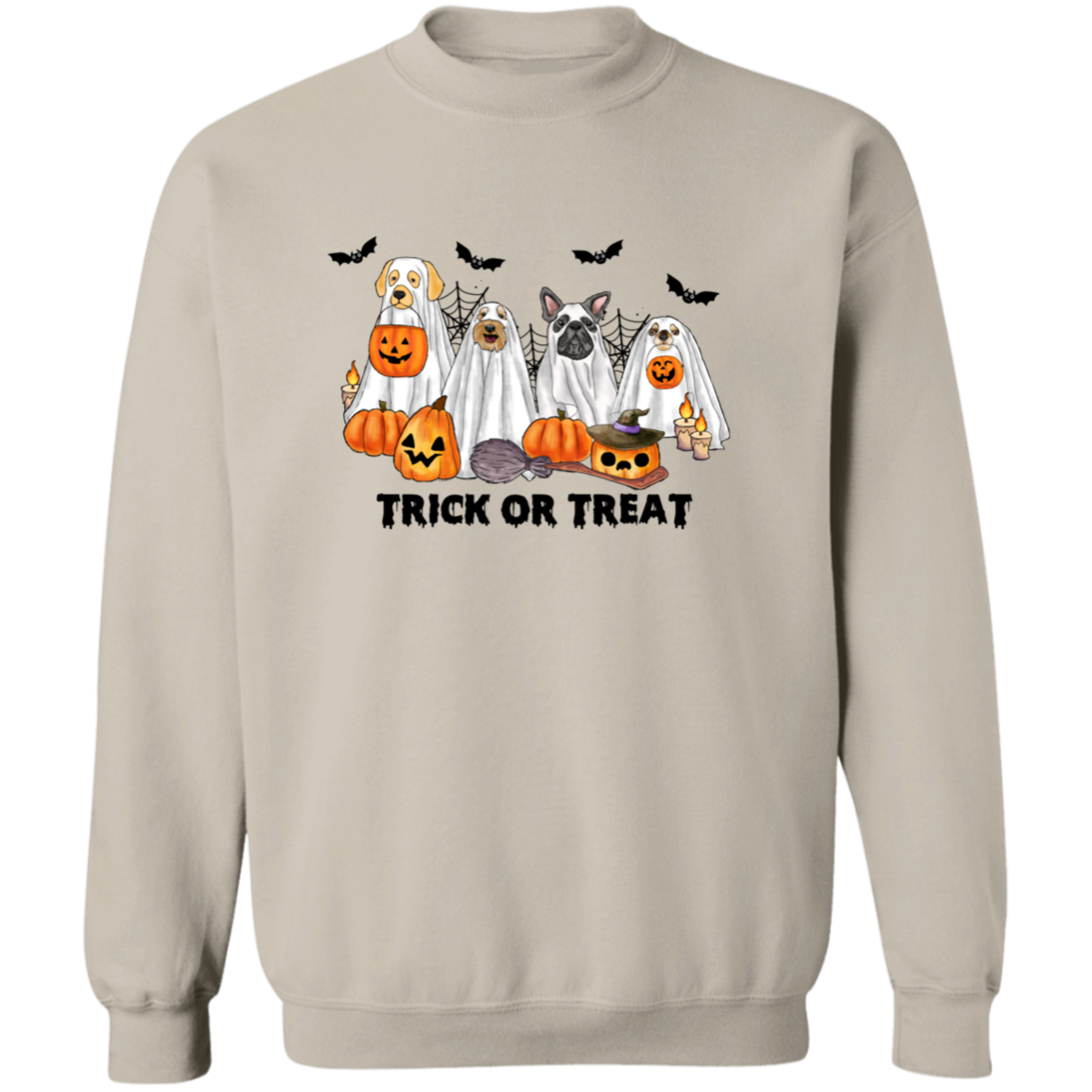 Trick or Treat Ghost Dogs Halloween Crewneck Pullover Sweatshirt