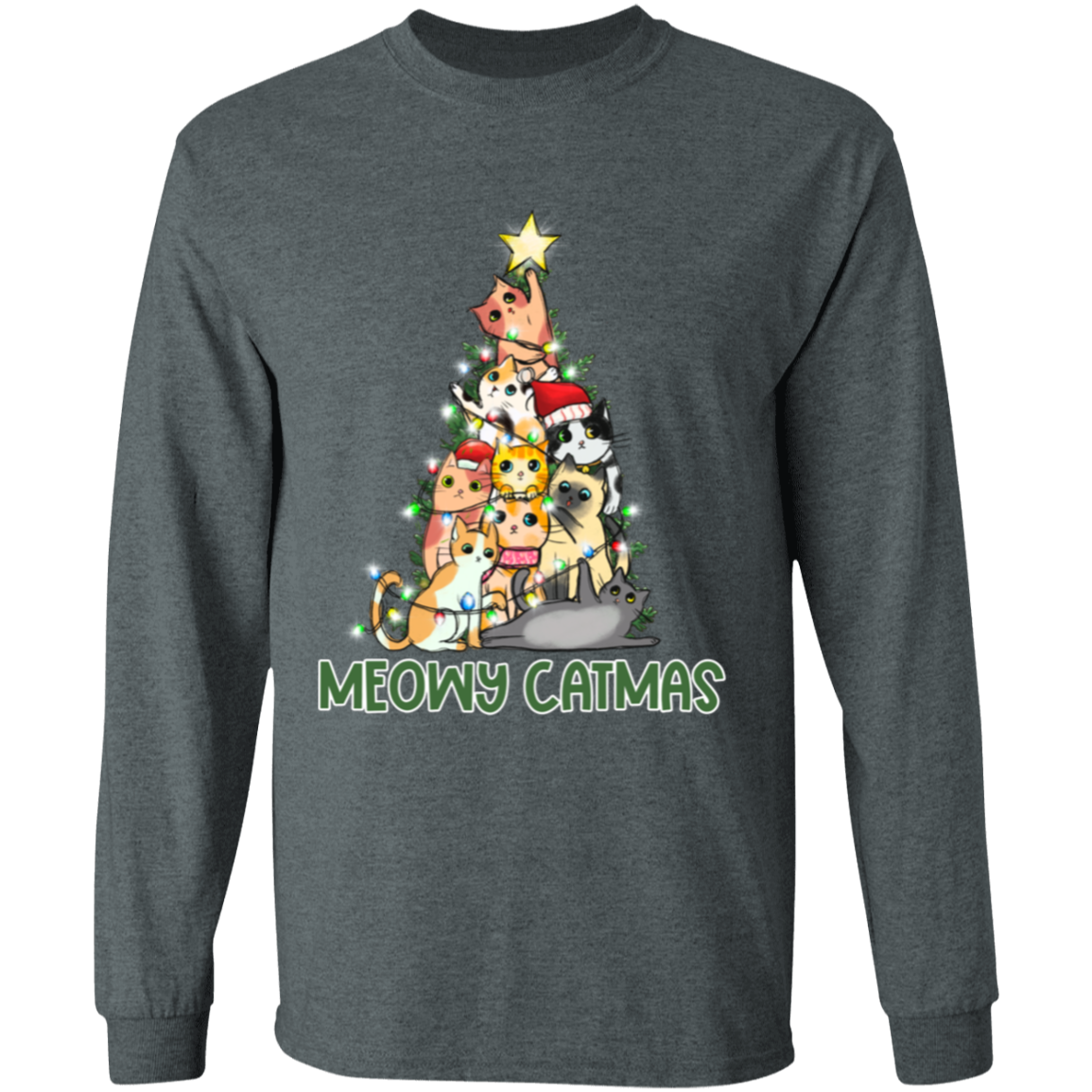 Meowy Catmas Cat Christmas Tree Cute Holiday LS T-Shirt