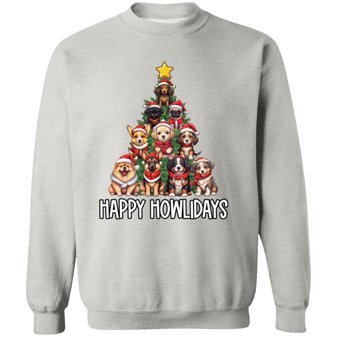 Happy Howlidays Dog Christmas Tree Crewneck Pullover Sweatshirt