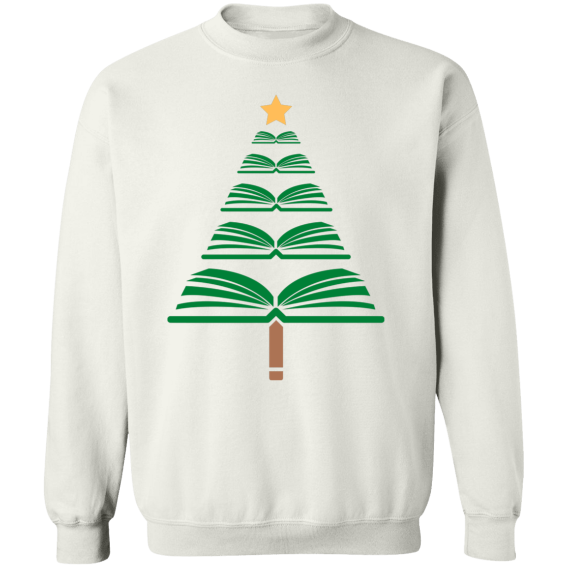 Merry Christmas Book Tree Crewneck Pullover Sweatshirt