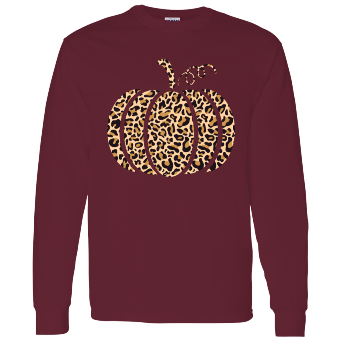 Leopard-Print Pumpkin Cute Fall LS T-Shirt