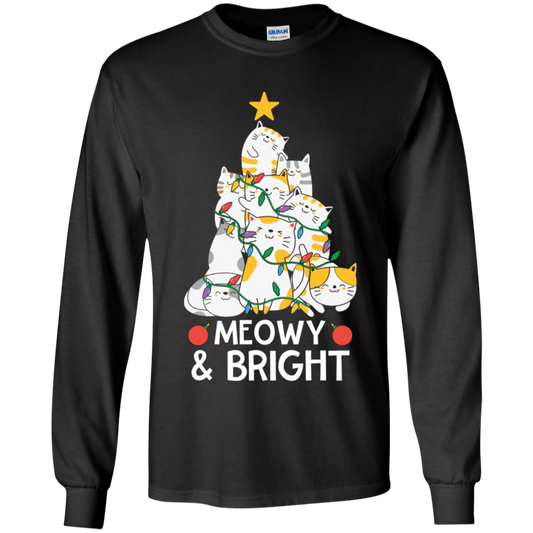 Meowy & Bright Cat Christmas Tree Youth LS T-Shirt