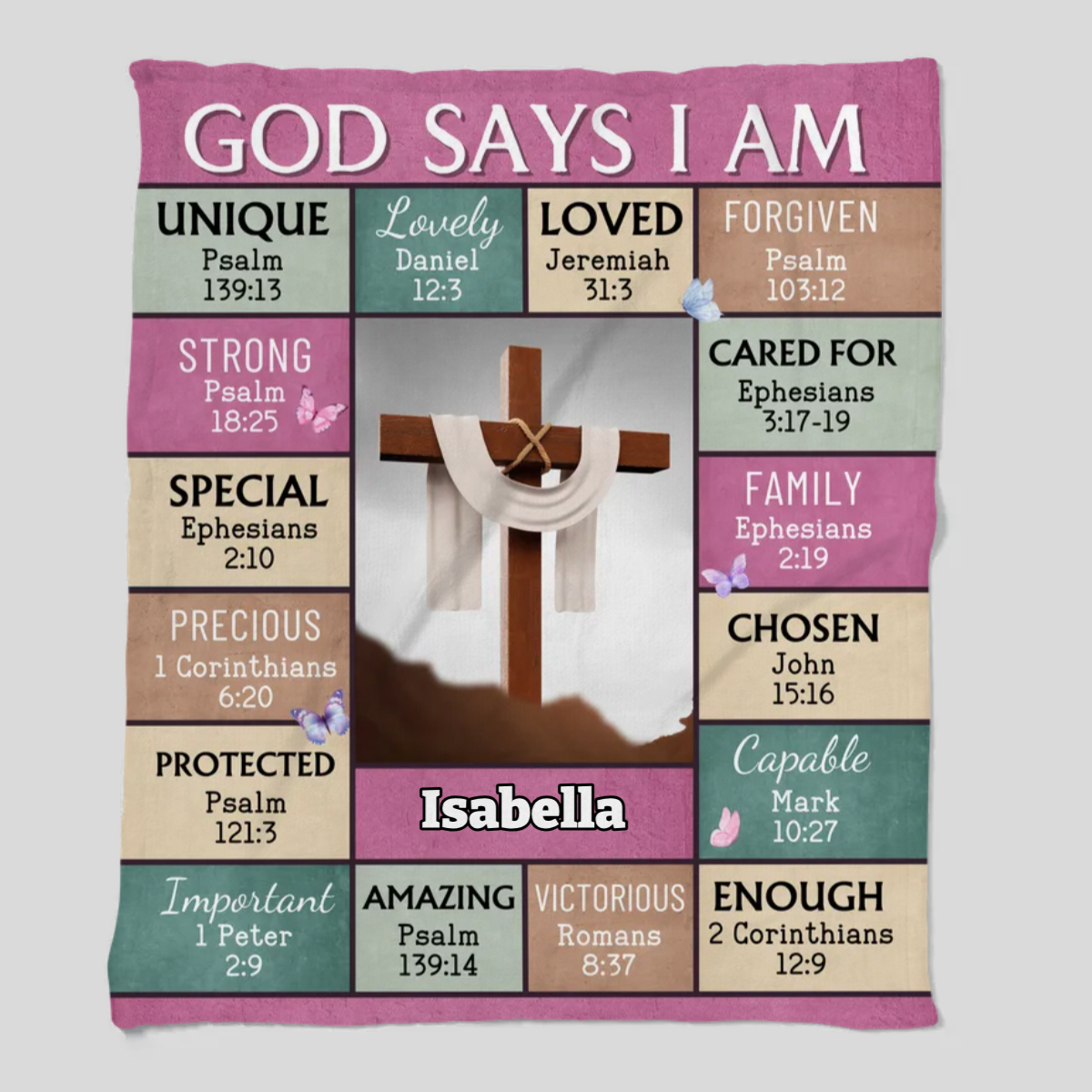 "God Says I Am" Personalized Bible Verse Photo Blanket with Name - Great First Communion or Christmas Gift