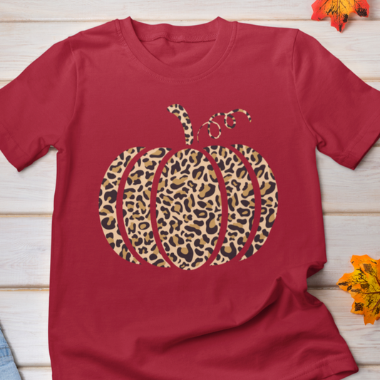 Leopard-Print Pumpkin Cute Fall T-Shirt