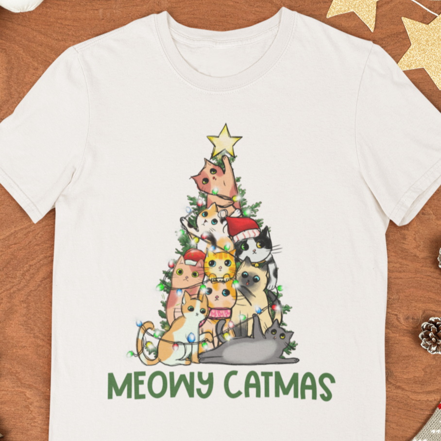 Meowy Catmas Cat Christmas Tree Cute Holiday T-Shirt