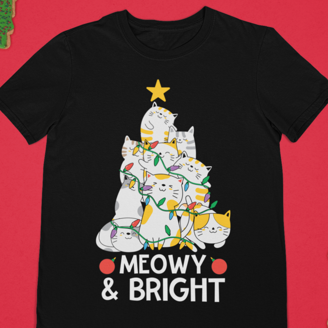 Meowy & Bright Cat Christmas Tree T-Shirt