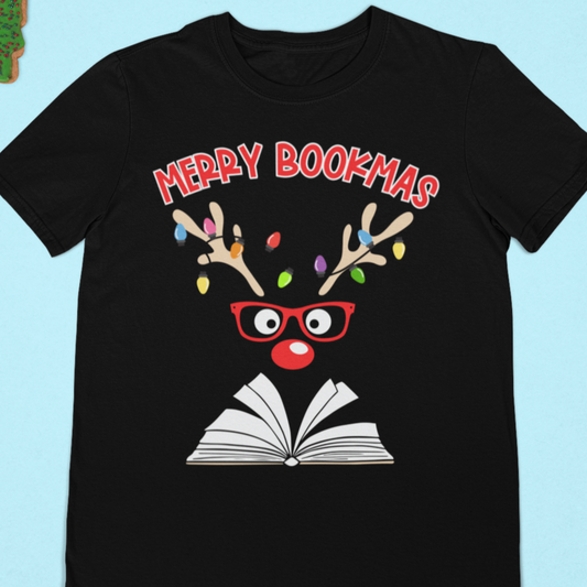 Merry Bookmas Reading Christmas Reindeer Cute Holiday T-Shirt