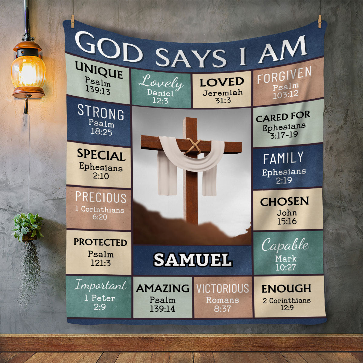 "God Says I Am" Personalized Bible Verse Photo Blanket with Name - Great First Communion or Christmas Gift