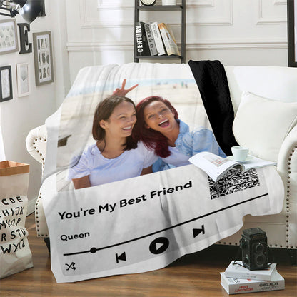 Personalized Music Player Premium Black Sherpa Blanket - Add Any Photo & Song