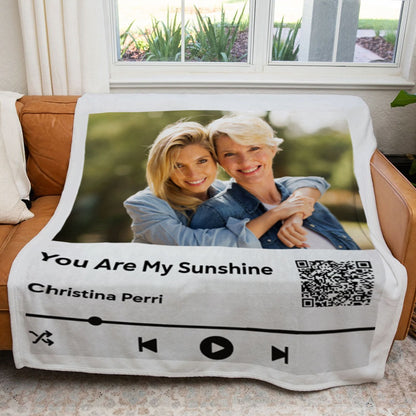 Personalized Music Player Premium Black Sherpa Blanket - Add Any Photo & Song