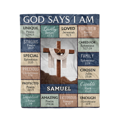 "God Says I Am" Personalized Bible Verse Photo Blanket with Name - Great First Communion or Christmas Gift