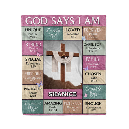 "God Says I Am" Personalized Bible Verse Photo Blanket with Name - Great First Communion or Christmas Gift