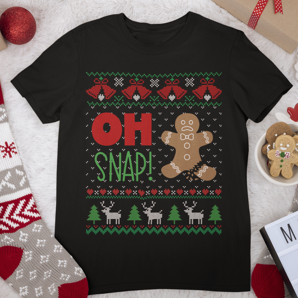 Oh Snap! Gingerbread Man Ugly Christmas Sweater T-Shirt