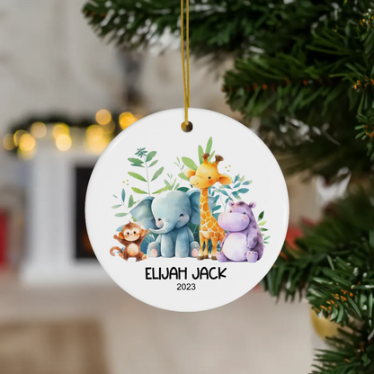 Personalized Christmas Ornament - Safari Animals - Baby’s First Christmas Gift