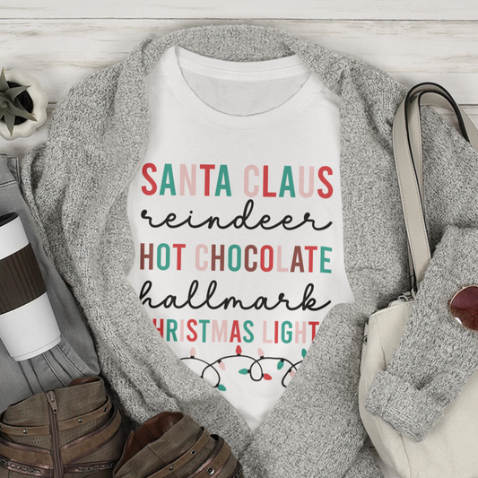 Santa Claus, Reindeer, Hot Chocolate, Hallmark, Christmas Lights T-Shirt