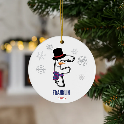 Letter Name Christmas Ornament - Snowman - Personalized Family Monogram Gift