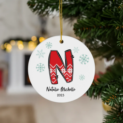 Letter Name Christmas Ornament - Christmas Sweater - Personalized Family Monogram Gift