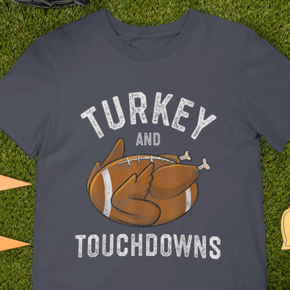 Turkey and Touchdowns Thanksgiving Football T-Shirt