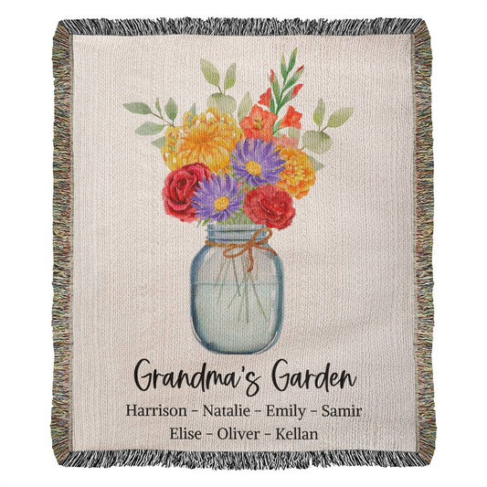 Birth Month Flower Bouquet Heirloom Woven Blanket - Personalized Gift for Mom & Grandma