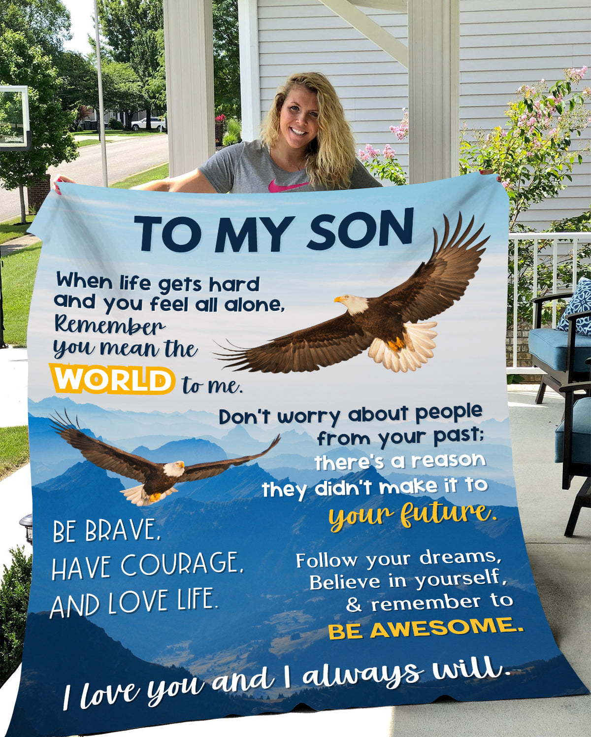 To My Son | I Will Always Love You - Bald Eagle Cozy Plush Fleece Blanket