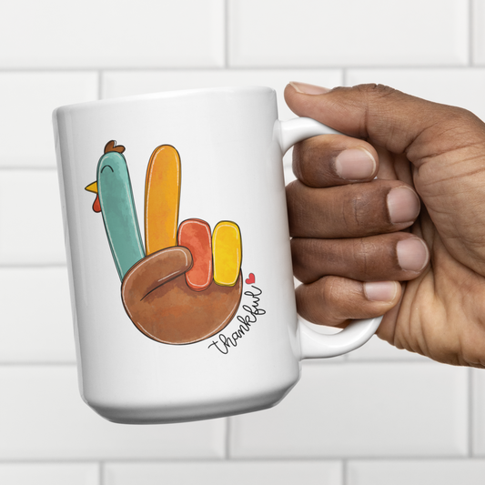 Peace Sign Turkey 11 oz or 15 oz White Ceramic Mug