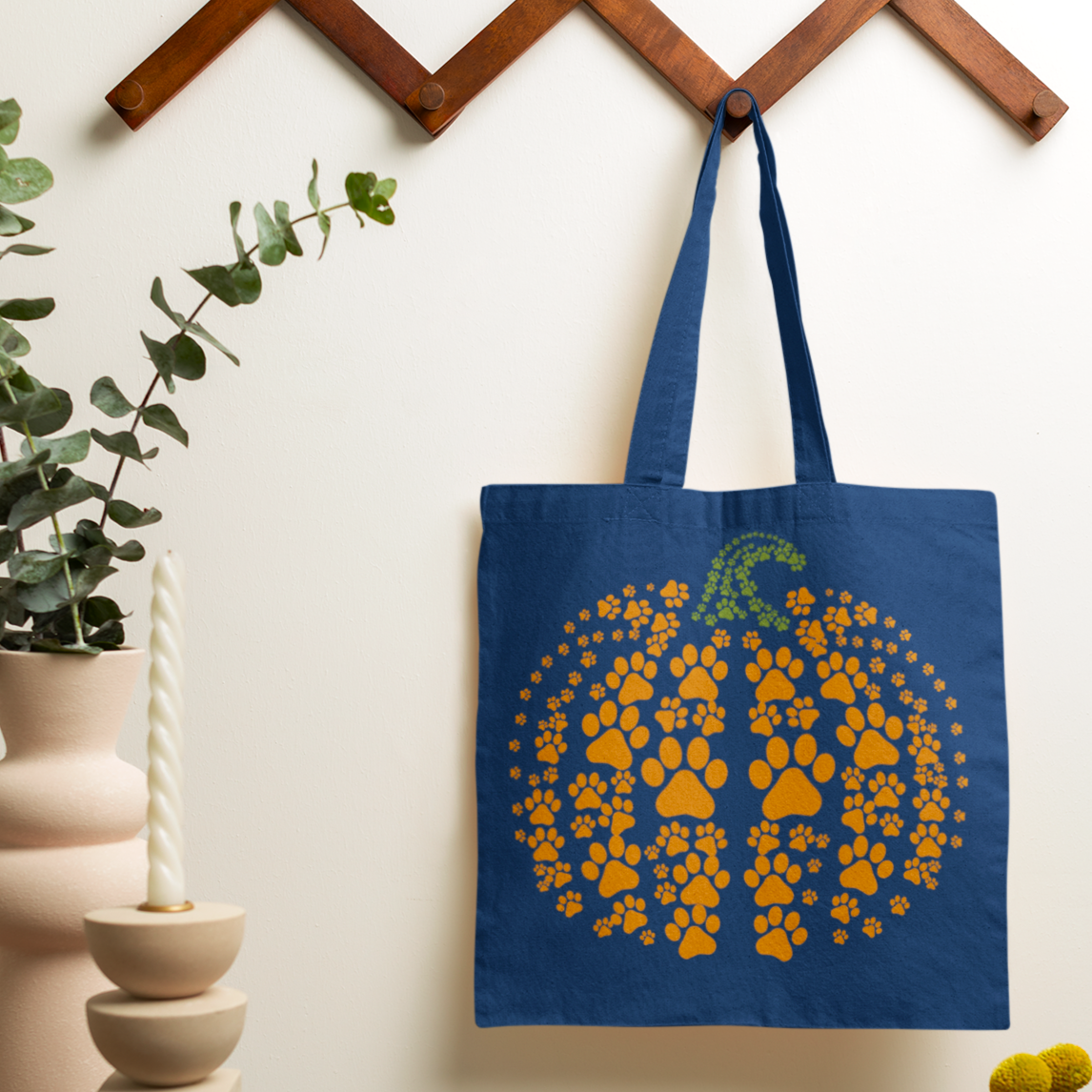 Dog Pawprint Pumpkin Canvas Tote Bag