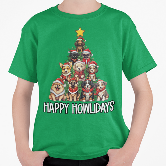 Happy Howlidays Dog Christmas Tree Youth T-Shirt