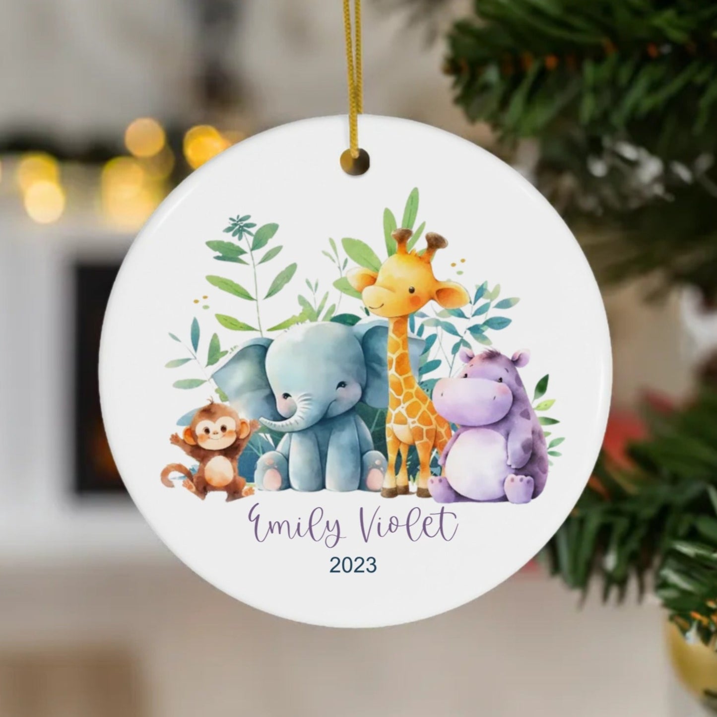 Personalized Christmas Ornament - Safari Animals - Baby’s First Christmas Gift